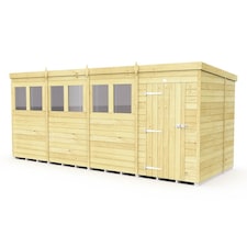 16 x 7 Feet Pent Shed - Single Door With Windows - Wood - L214 x W474 x H201 cm Brown