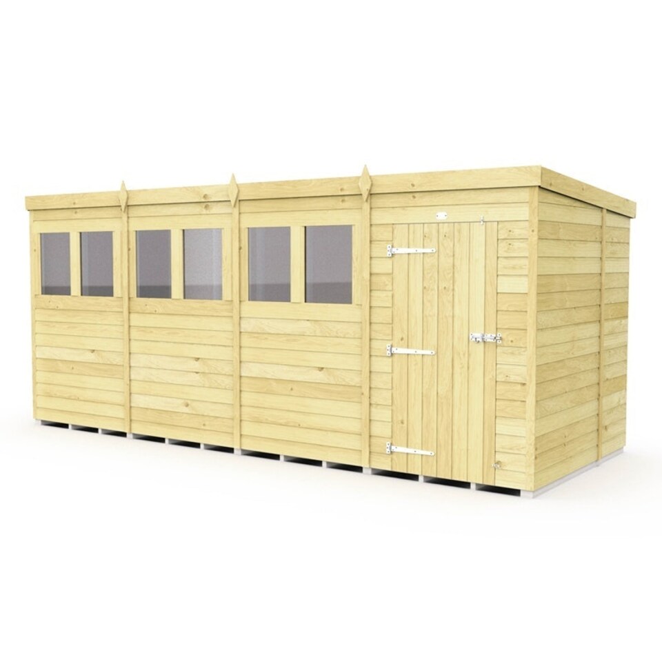 image 1 of 16 x 7 Feet Pent Shed - Single Door With Windows - Wood - L214 x W474 x H201 cm Brown