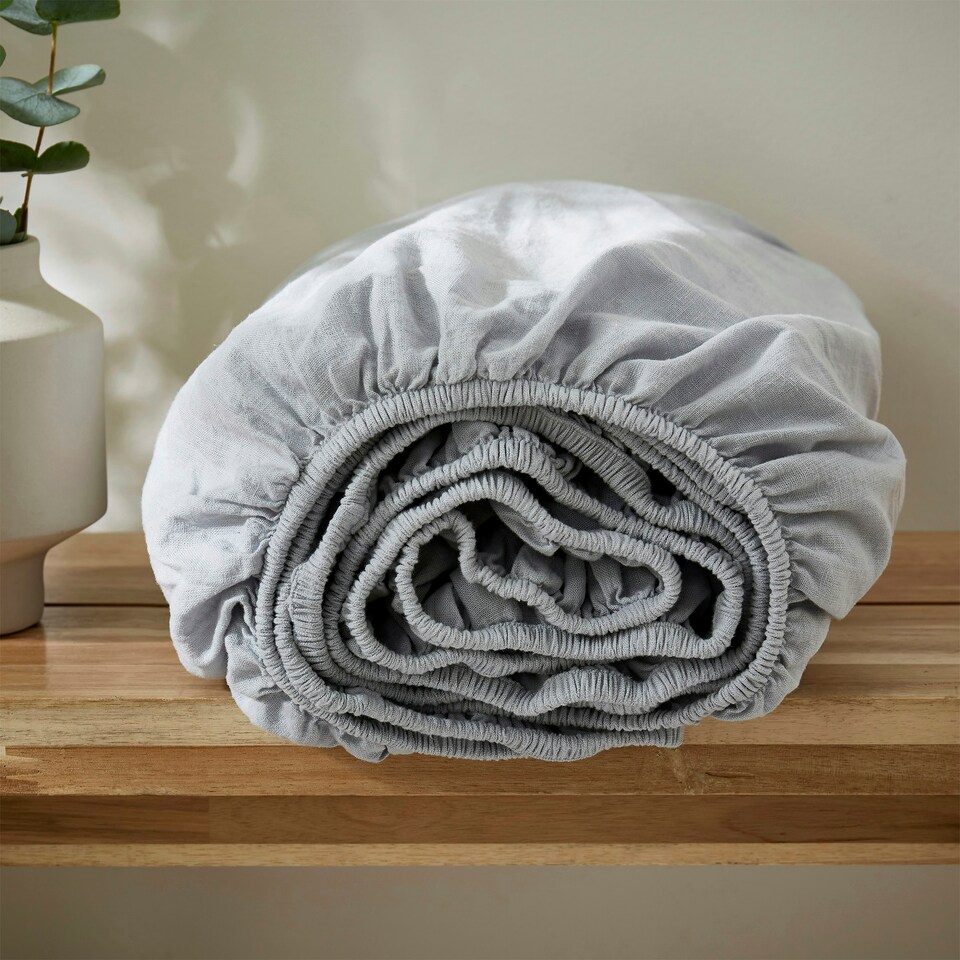 image 1 of Touch Of Linen - Ice Blue - Fitted Sheet Blue | Ice Blue | Super King