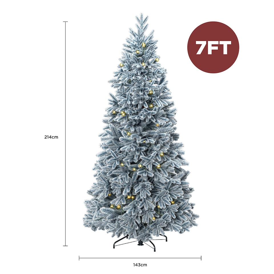 image 1 of Luxury 7ft Pre-Lit Faux Hinged Snowy Christmas Tree
