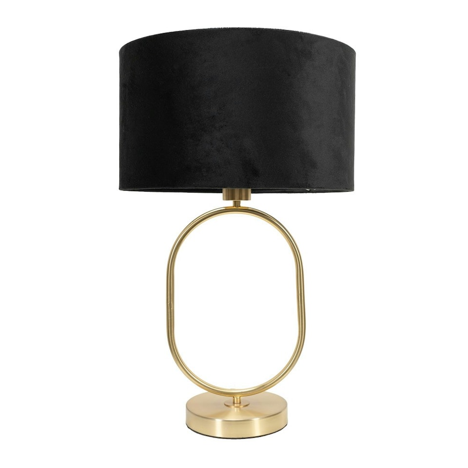 image 1 of ValueLights Antonia Black Velvet Drum Lamp Shade Brushed Gold Oval Table Lamp Gold