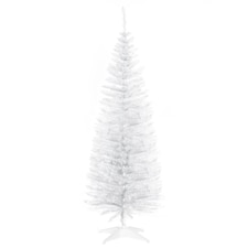 HOMCOM 5ft Unlit Artificial Christmas Tree, Pencil Slim mas Tree with Solid Stand and Realistic Branches, White
