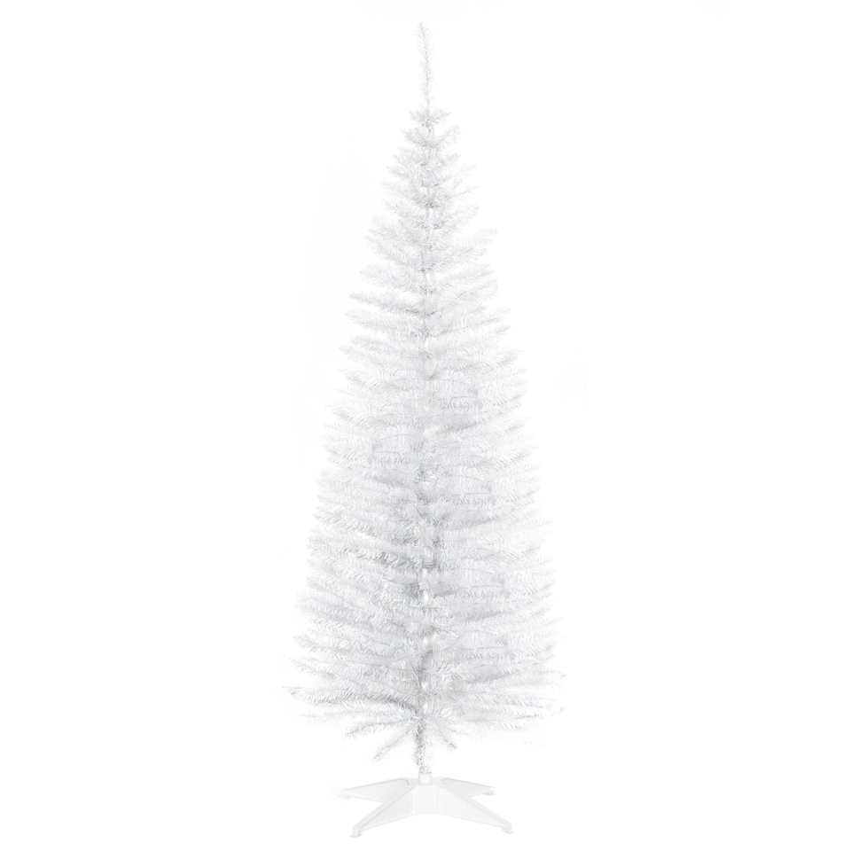 image 1 of HOMCOM 5ft Unlit Artificial Christmas Tree, Pencil Slim mas Tree with Solid Stand and Realistic Branches, White