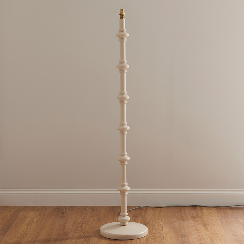 image 1 of Carnaby Satin Almond White Paint Floor Lamp with Neutral Print Fabric Ikat Shade 35cm B22