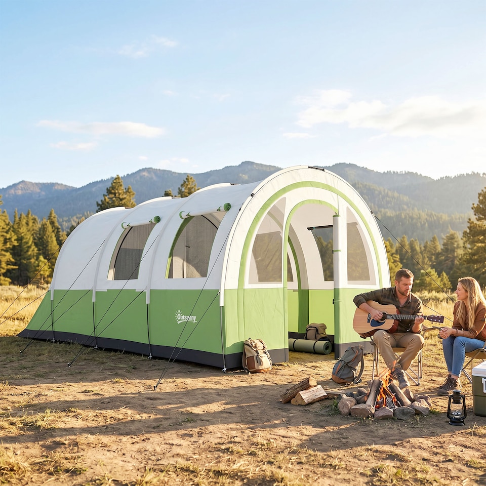 image 1 of Outsunny Camping Tent, 3000mm Waterproof Family Tent for 3 Man, Green