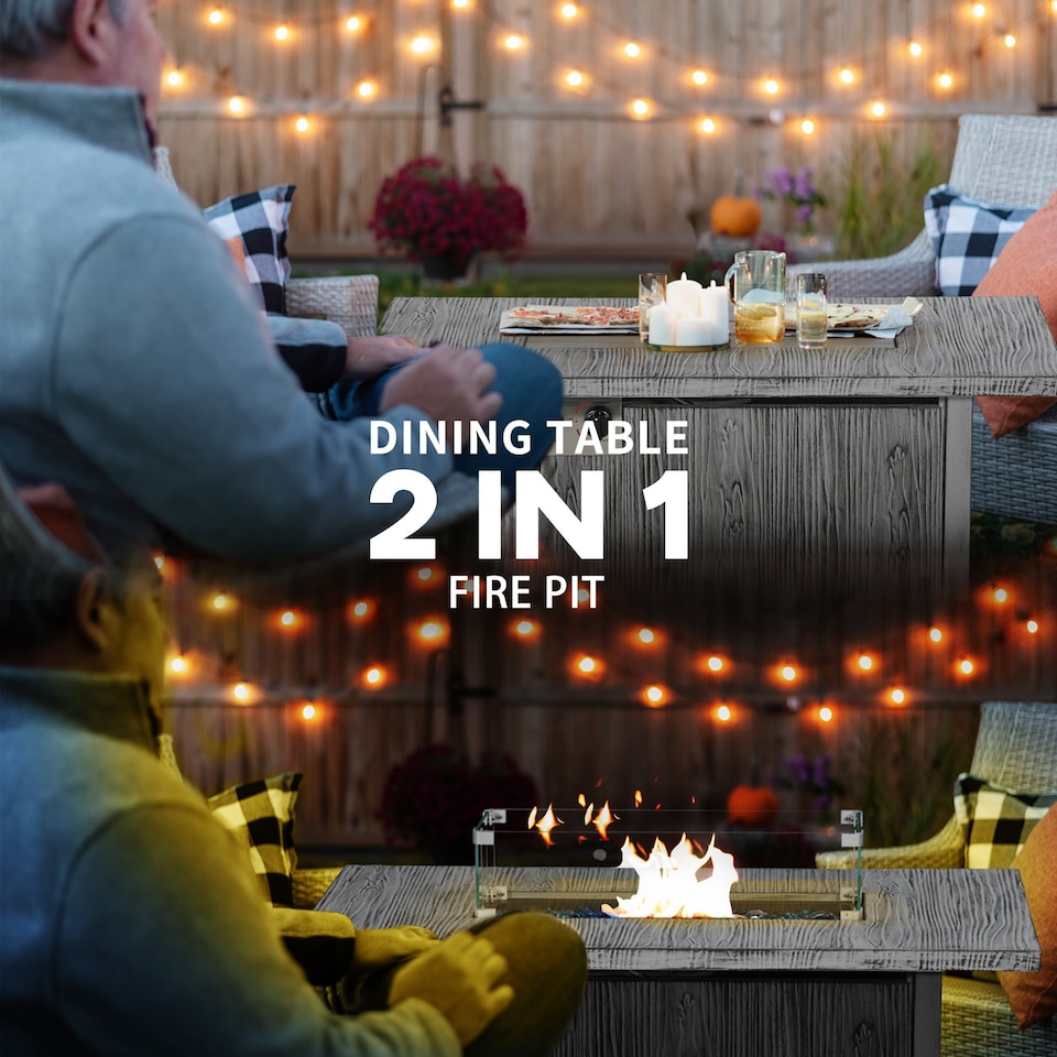 image 1 of Outsunny Propane Gas Fire Pit Table for Garden, 50000 BTU Smokeless Firepit Outdoor Patio Heater with Waterproof Cover, Glass Screen, Glass Beads and Lid, Wood Effect, 109 x 56 x 63cm, Grey