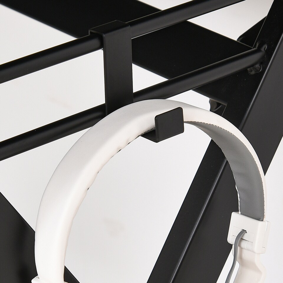 image 1 of HOMCOM Gaming Desk Writing Racing Computer Table Workstation with Headphone Hook Curved Front Adjustable Feet for Home Office Use 140 x 60cm