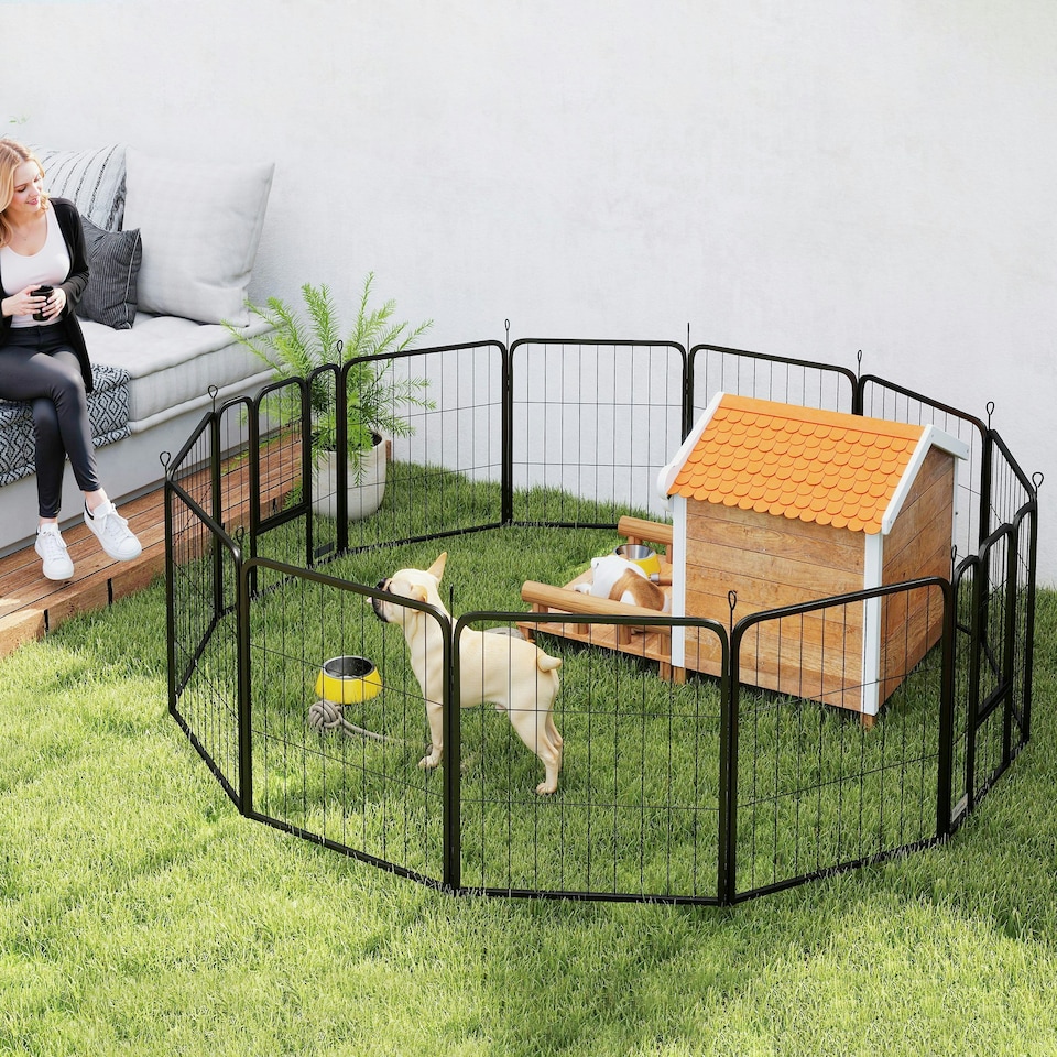 image 1 of PawHut Dog Pen, 12-Panel Puppy Pen for Medium Dogs, 80cm High, Black Black