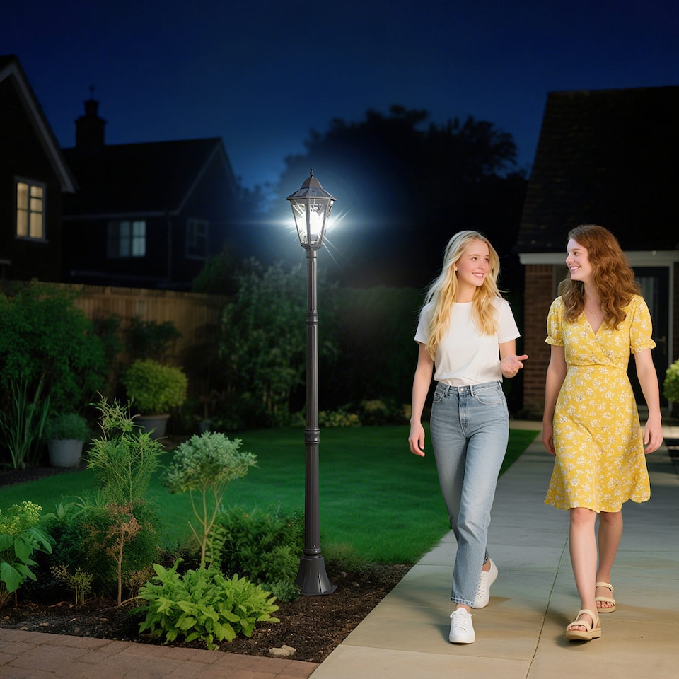 image 1 of Outsunny Outdoor Solar Powered Lantern Lamp Garden Lamp Post Light Black