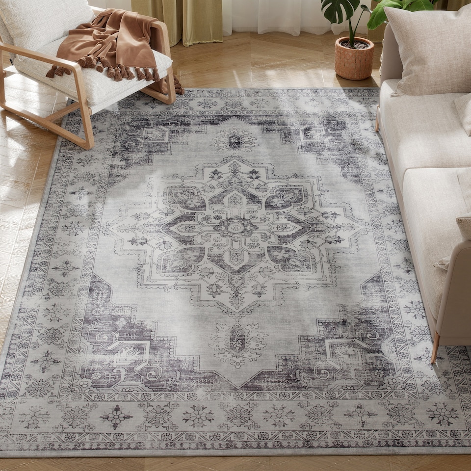 image 1 of HOMCOM Flannel Non-Slip Washable Rug for Living Room, 230 x 160 cm, Grey | Grey