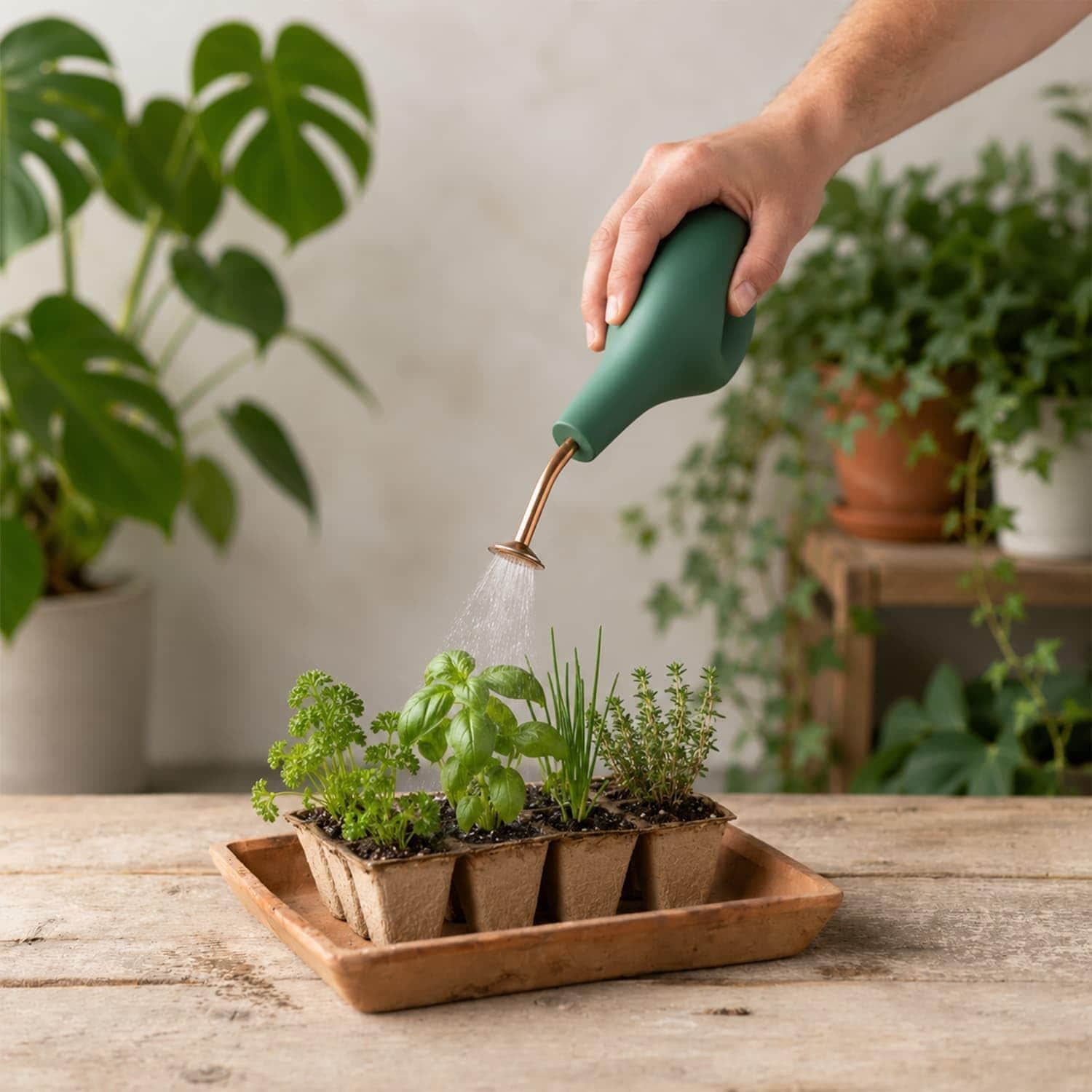 CKB LTD Green Large Plant Sprinkler Ball Watering Bottle PVC Stainless Steel Spout Gentle Flower Sprayer Indoor Plant Water Mister