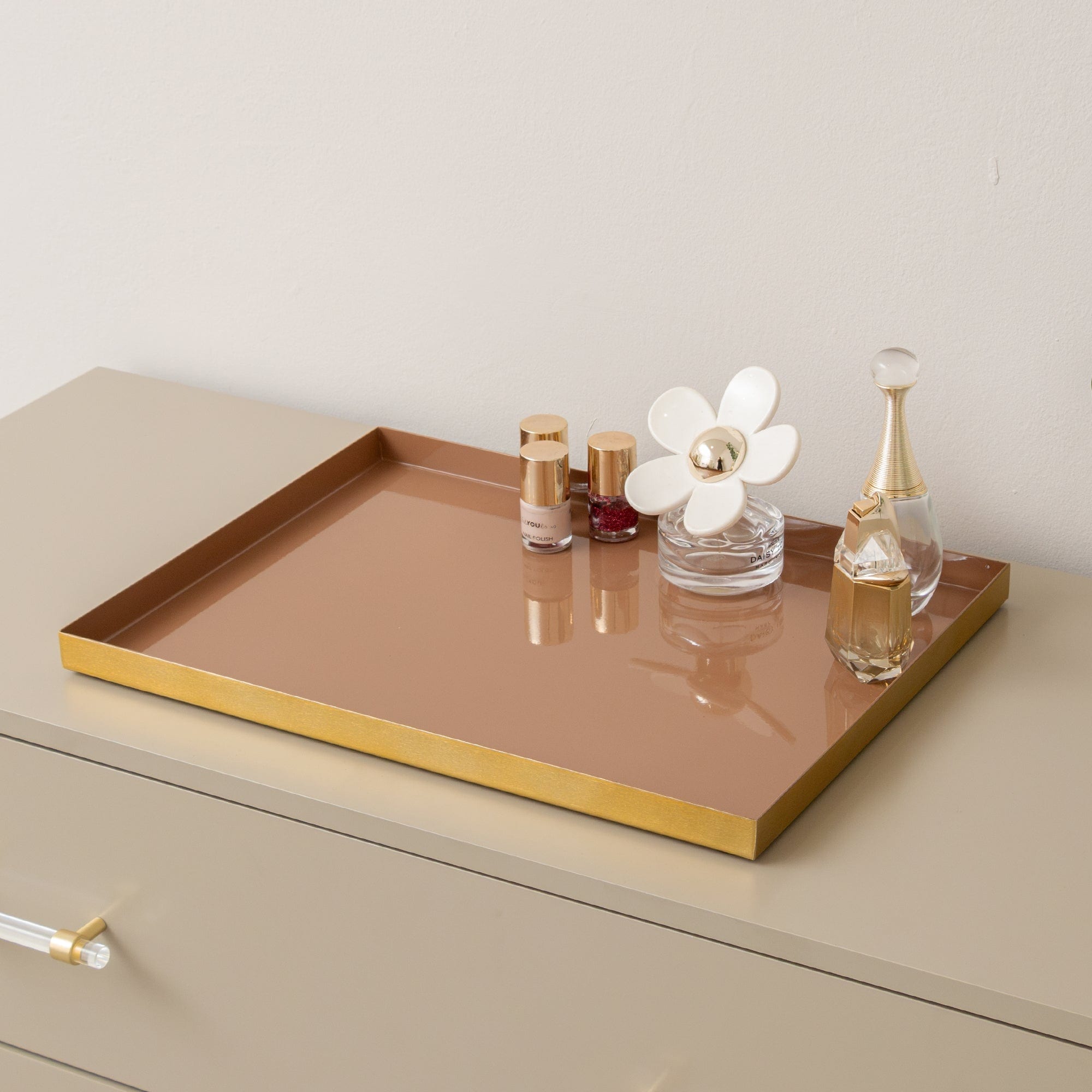 Melody Maison Large Metal Rectangular Mocha & Gold Display Tray