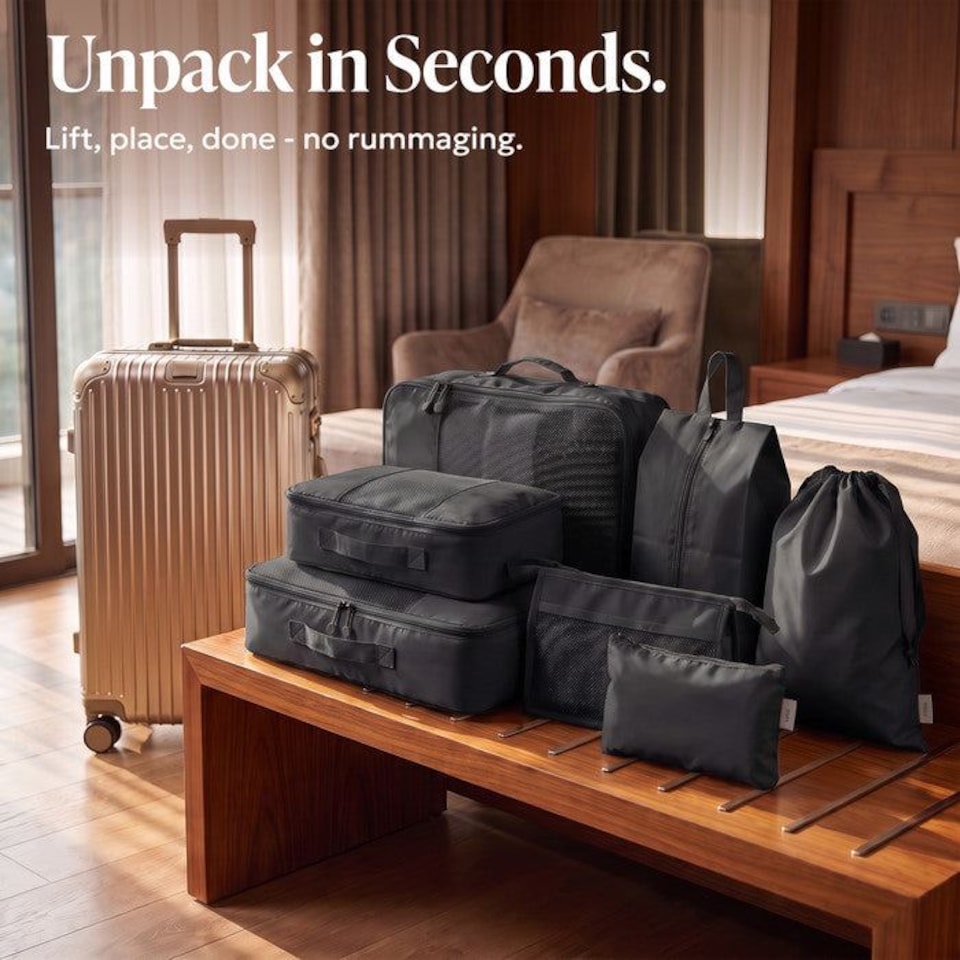 image 1 of Lugg Compression Packing Cubes 8 Piece Travel Suitcase Organiser Set