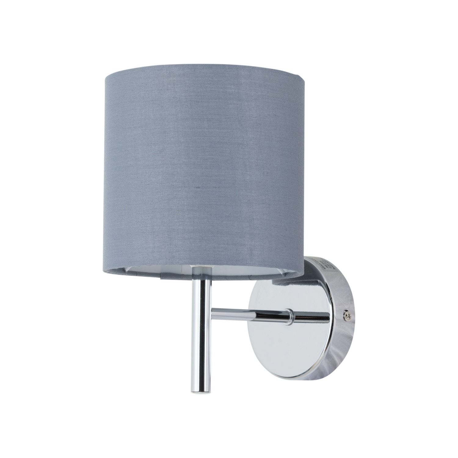 First Choice Lighting Brea - Chrome Wall Light with Grey Cotton Shade in Silver