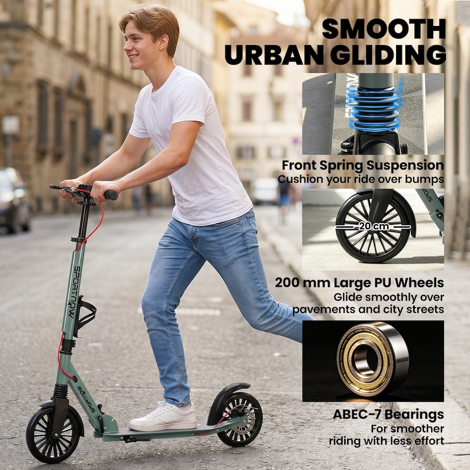 image 1 of SPORTNOW Foldable Kick Scooter with Height Adjustable Handlebar, Adult Scooters