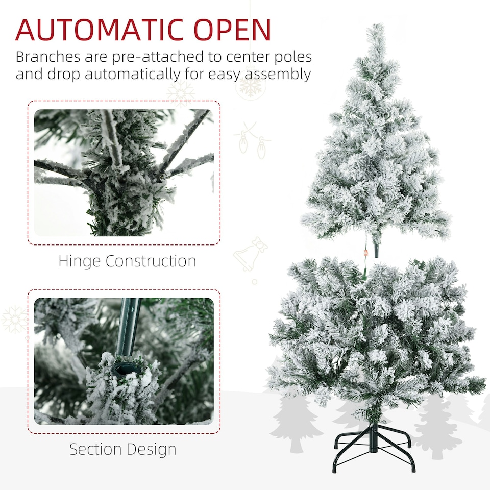 image 1 of HOMCOM 4.5ft Artificial Flocked Christmas Tree with LED Lights, Snow Branches
