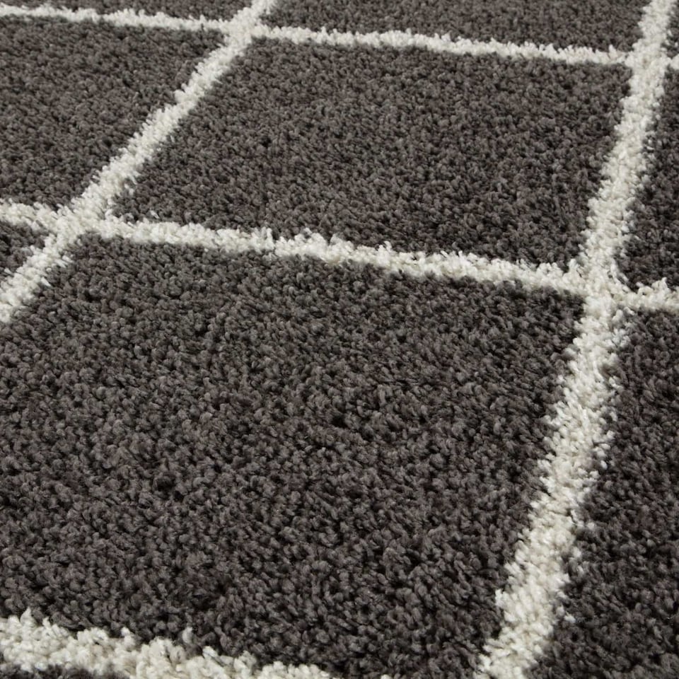 image 1 of The Rugs Moroccan Collection Soft High Pile Shaggy Diamond Floor Rugs and Runners Living Room