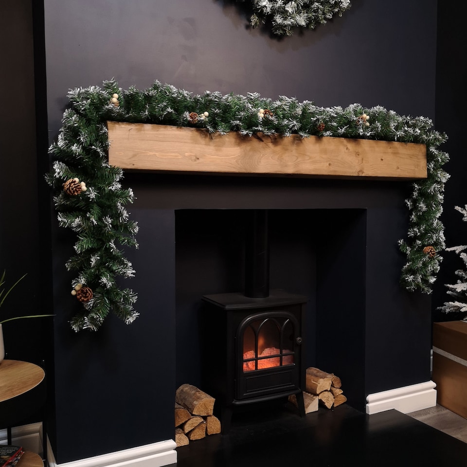 image 1 of Premier 270cm (9ft) Christmas Garland Decoration Snow Tips White Berries & Cones