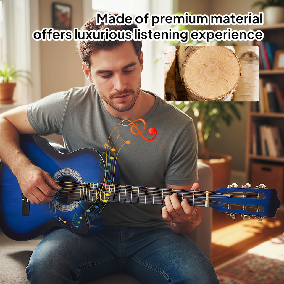 image 1 of HOMCOM Beginner Acoustic Electric Cutaway Guitar Adult Junior Guitar, Blue | Blue