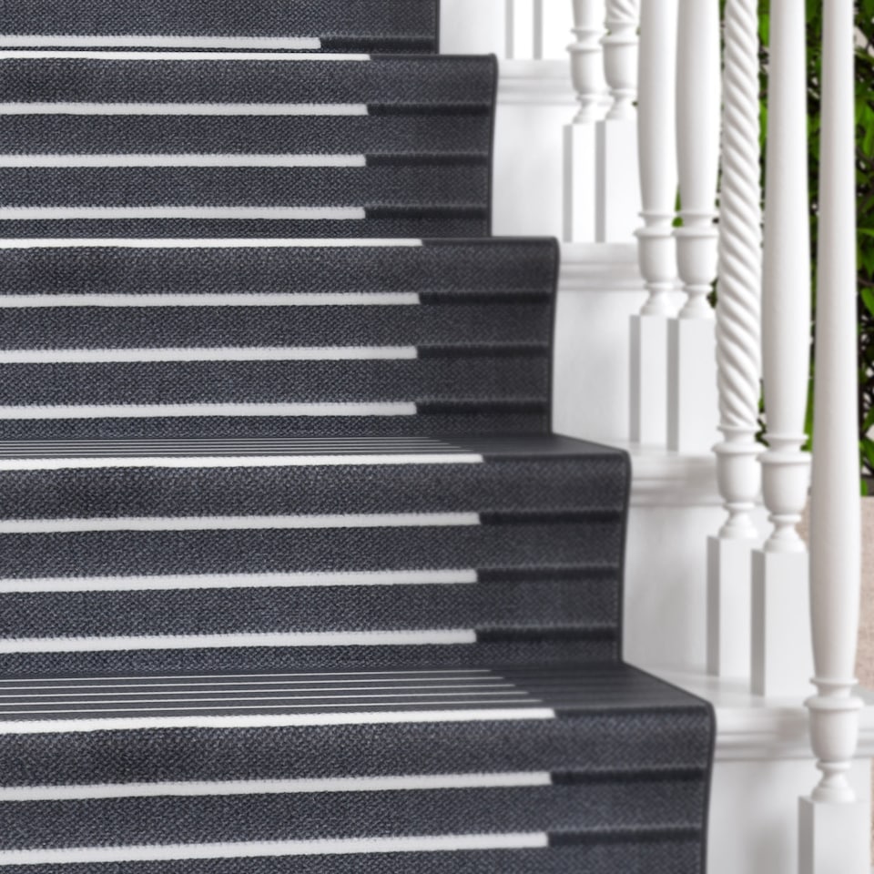 image 1 of kukoon 3ft - 39ft Grey Striped Stair Carpet Long Hallway Runner Rug 70cm x 457cm