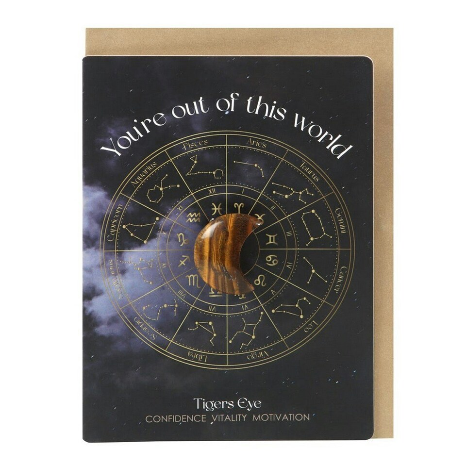 image 1 of Something Different Out Of This World Tigers Eye Moon Greetings Card - Black/White/Brown - One Size