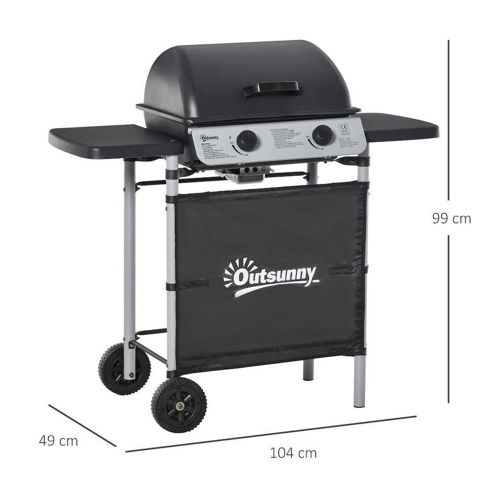 image 1 of Outsunny Propane Gas Barbecue Grill 2 Burner Cooking BBQ 5.6 kW w/ Side Shelves