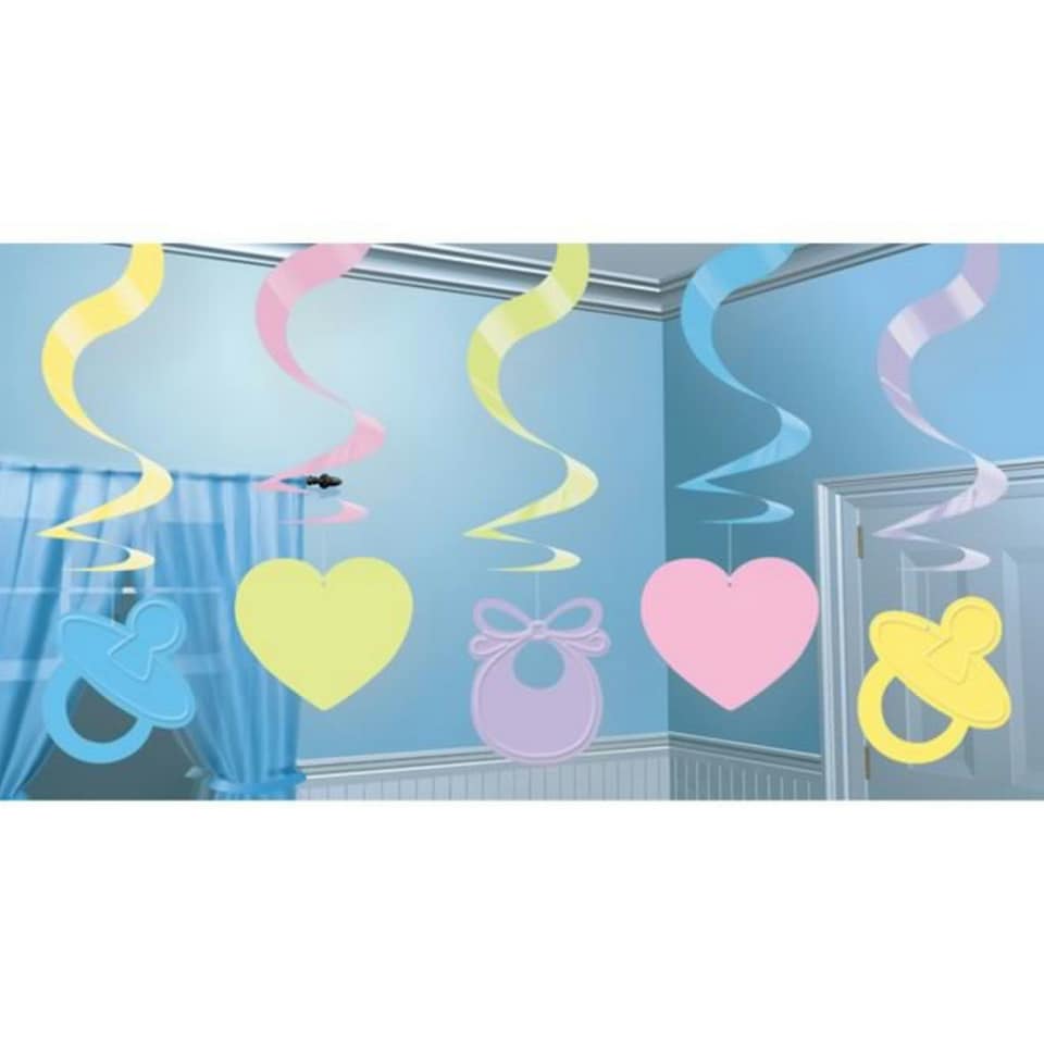 image 1 of Amscan Baby Shower Swirl Decoration - Pink/Blue/Purple/Green/Yellow - One Size