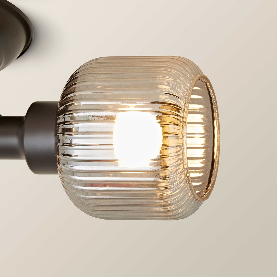 image 1 of ValueLights Calpe 3 Way Black Ceiling Light Ribbed Smoked Shades