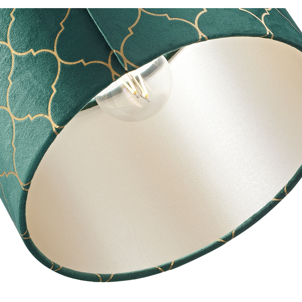 image 1 of Modern Soft Brushable Forest Green Velvet 25cm Lamp Shade with Gold Foil Decor | Green