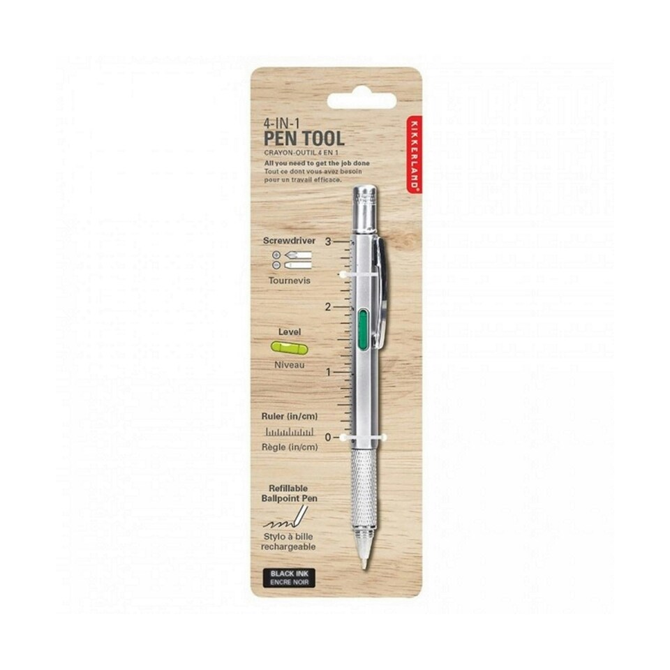 image 1 of Kikkerland 4 in 1 Pen Multi Tool Silver