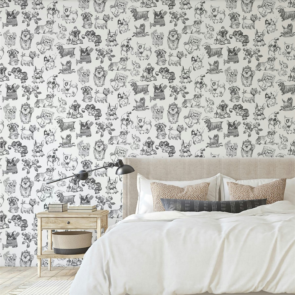 image 1 of Pooches White Wallpaper White | White