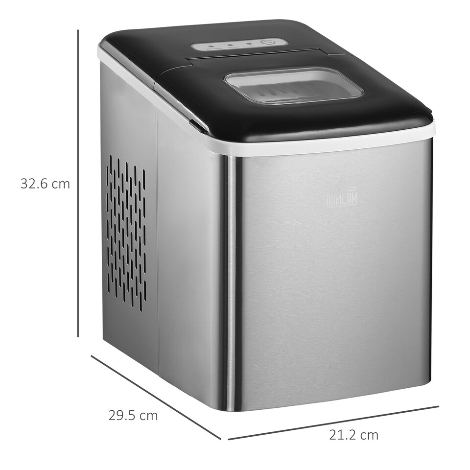 image 1 of HOMCOM Ice Maker Machine Countertop, 9 Ice Cubes in 8 Mins, 12KG in 24Hrs, Self-Cleaning Portable Ice Cube Maker w Adjustable Ice Size, Ice Scoop, Basket, Stainless Steel, No Plumbing Required, Black