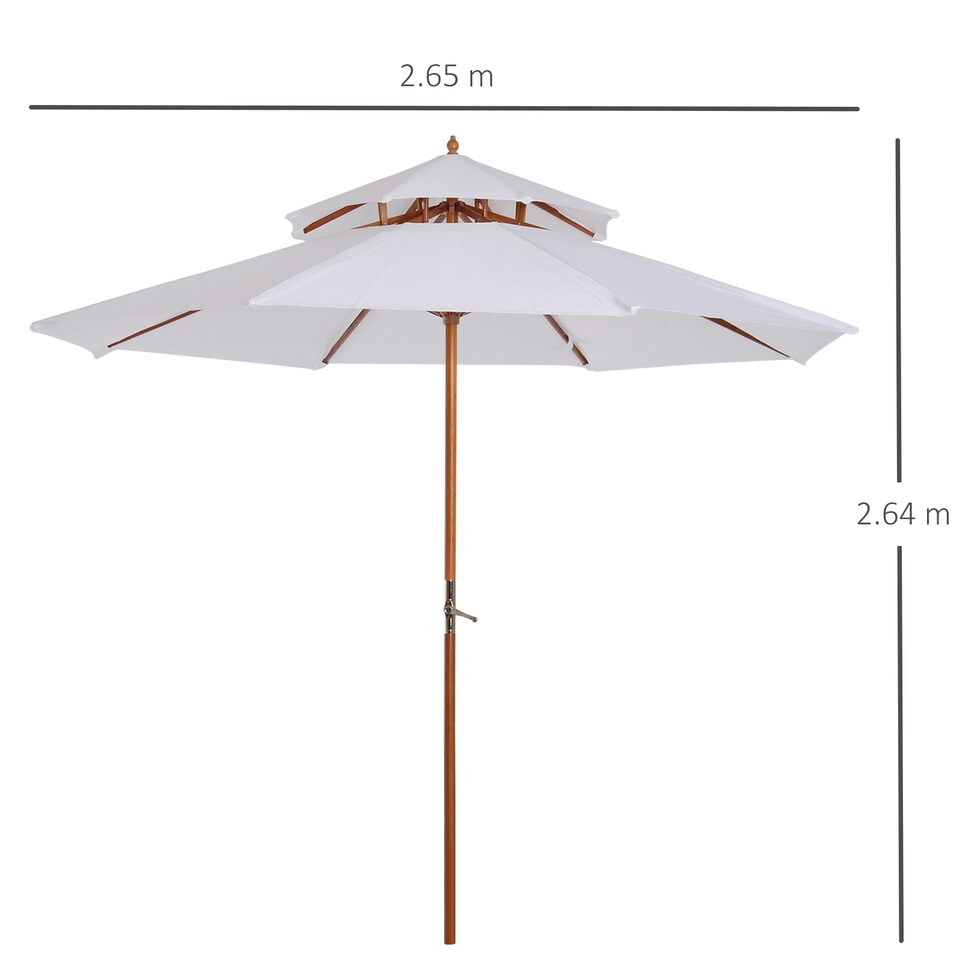 image 1 of Outsunny 2.7 m Garden Parasol Umbrella, Double Tier Garden Umbrellas Outdoor Sun Umbrella Sunshade Bamboo Ribs, White