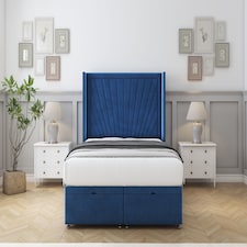 Sloomy Rutherford Navy Plush Ottoman Bed Base With 54" Wingback Headboard 6' Super King | Blue | Navy | Super King | 1
