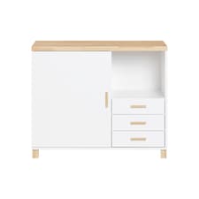 SoBuy Printer Stand Under Desk Storage Cabinet with Open Shelf and 3 Drawers, White & Natural Wood, 35.4x17.7x29.5 in, 45.1 kg - ASK07-WN
