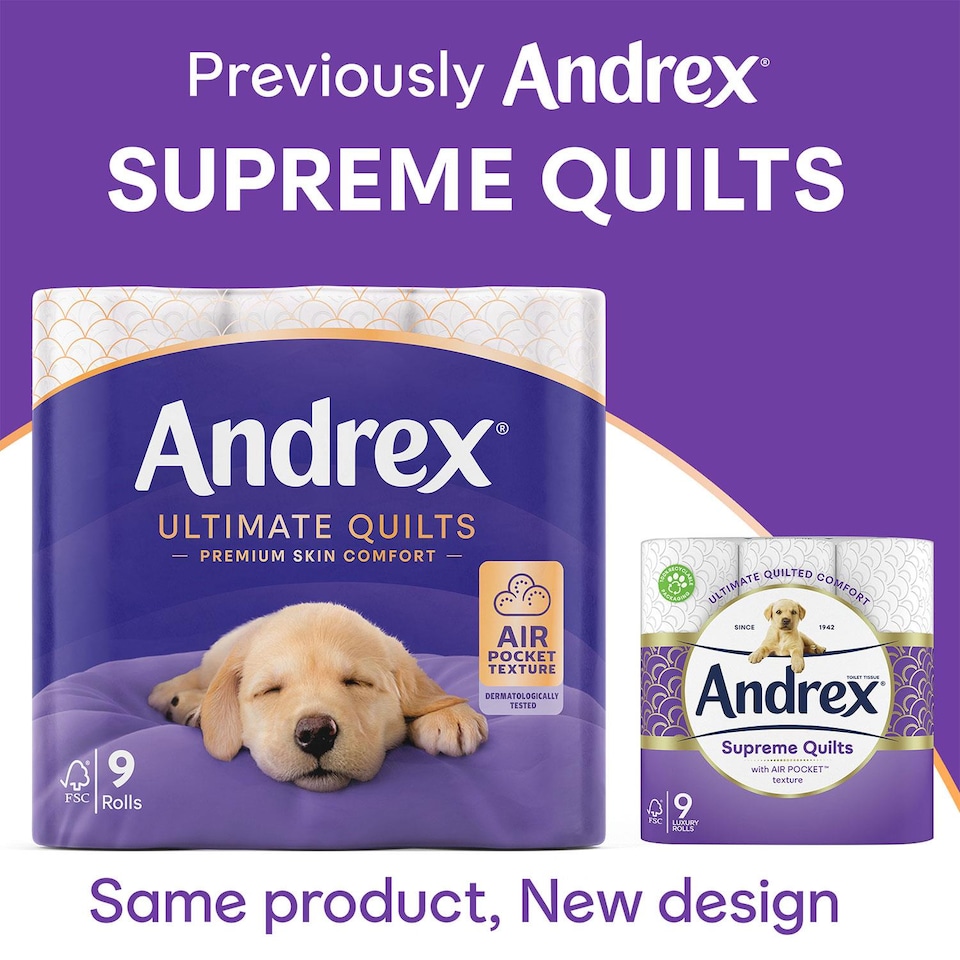 image 1 of Andrex Toilet Rolls Ultimate Quilts Fragrance-Free 3 Ply Toilet Paper, 36 Rolls | White | 2 Pack | 2