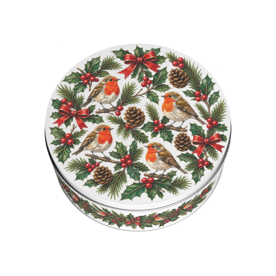 image 1 of Festive Robins Round Christmas Cake Tin