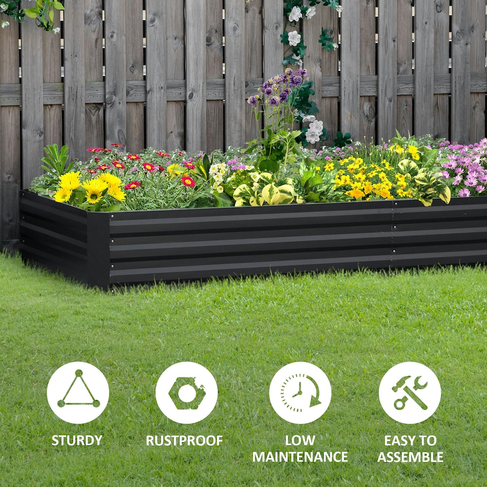 image 1 of Outsunny Galvanised Raised Garden Bed Metal Planter Box with Open Bottom, Green