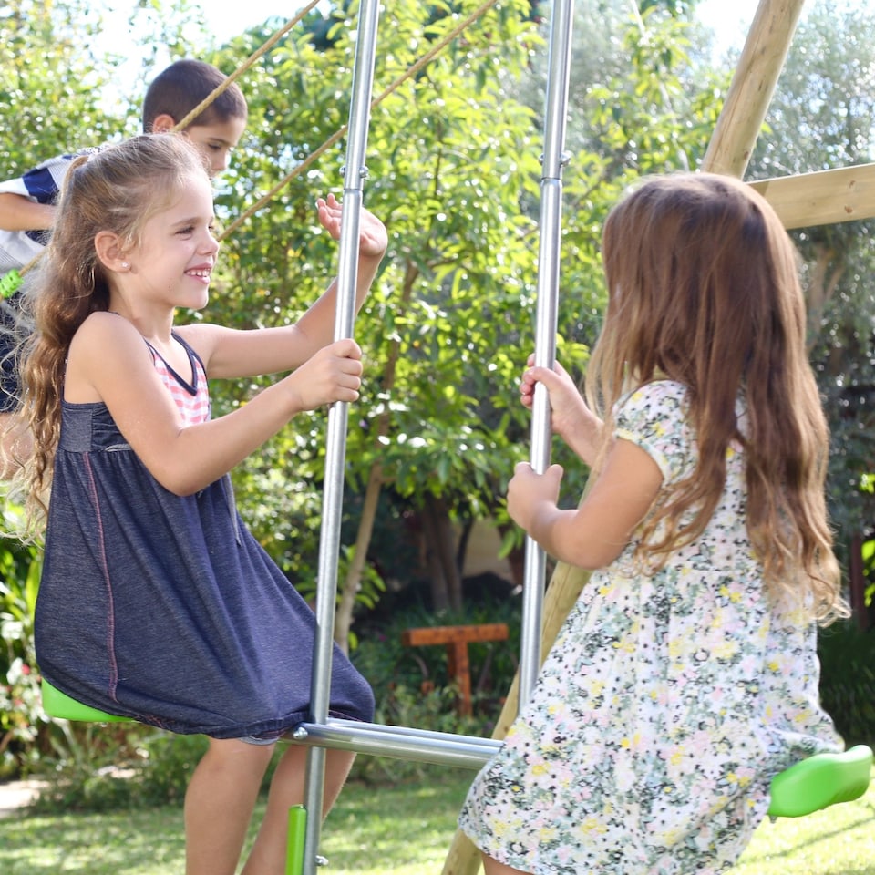 image 1 of TP Knightswood Triple Wooden Swing Set With Glide Ride And Button Seat