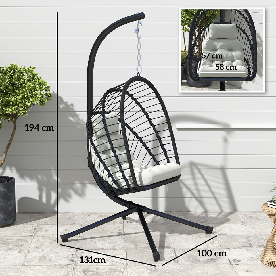 image 1 of Outsunny PE Hanging Swing Chair w/ Thick Cushion, Patio Hanging Chair Black