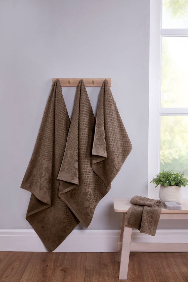 image 1 of Versailles Jacquard Cotton Towels Soft and Absorbent | Brown | Hand towel