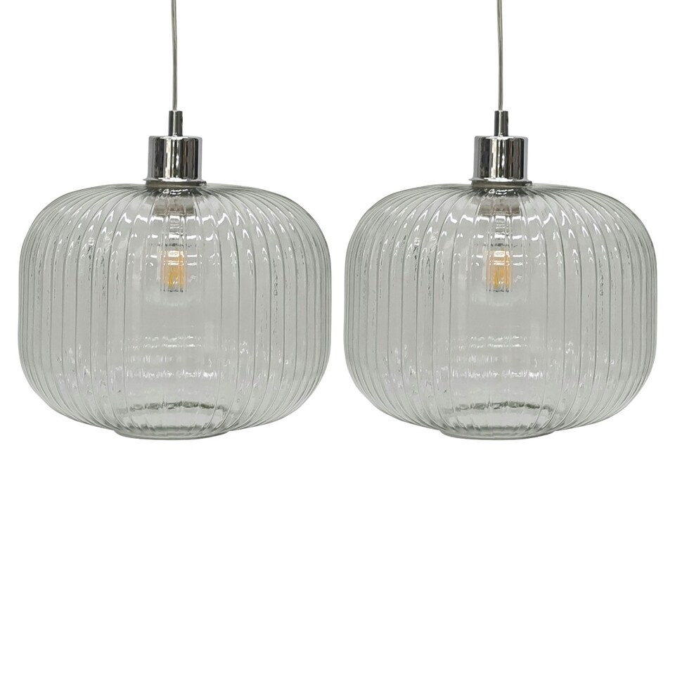 image 1 of First Choice Lighting Set of 2 Batley Large Clear Ribbed Glass Easy Fit Pendant Shades Clear