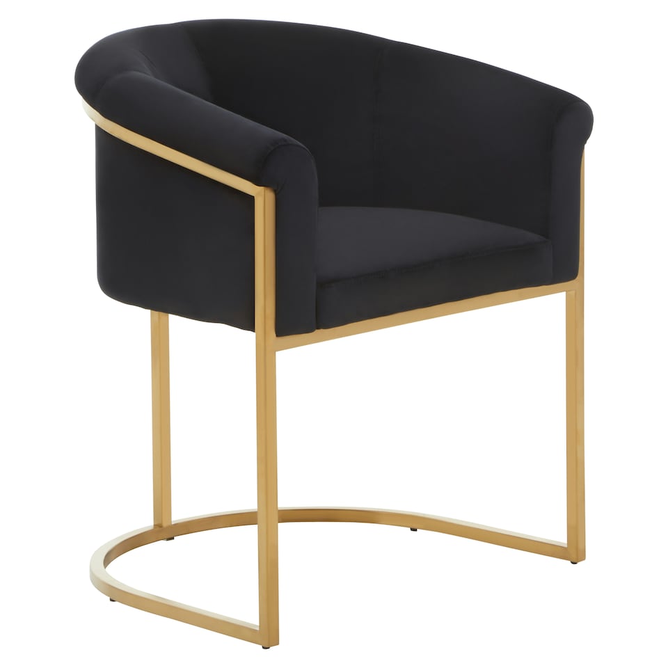 image 1 of Interiors by Premier Black Velvet Dining Chair with Arms, Matte Gold Base Armchair for Dinner, Dining Room, Home and Office