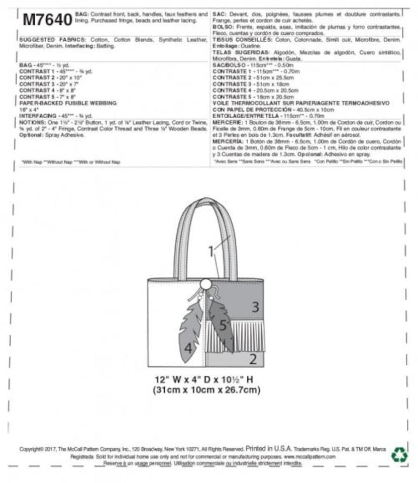 image 1 of McCall's 7640 Paper Sewing Pattern – Bag, One Size, Easy