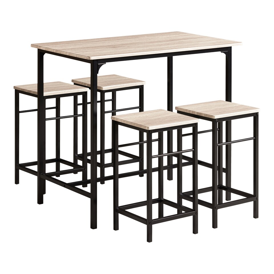 image 1 of SoBuy Breakfast Bar Table and 4 Stools Set, Light Oak/Black, 39.4x23.6x34.3 inches, 23.4 kg - OGT11-N
