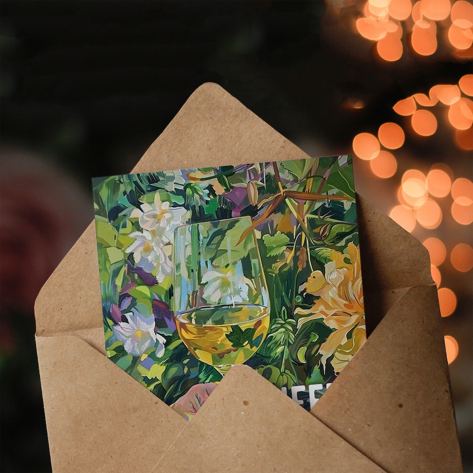 image 1 of Cheers White Wine Lover Drink Floral Oil Painting Congratulations Card