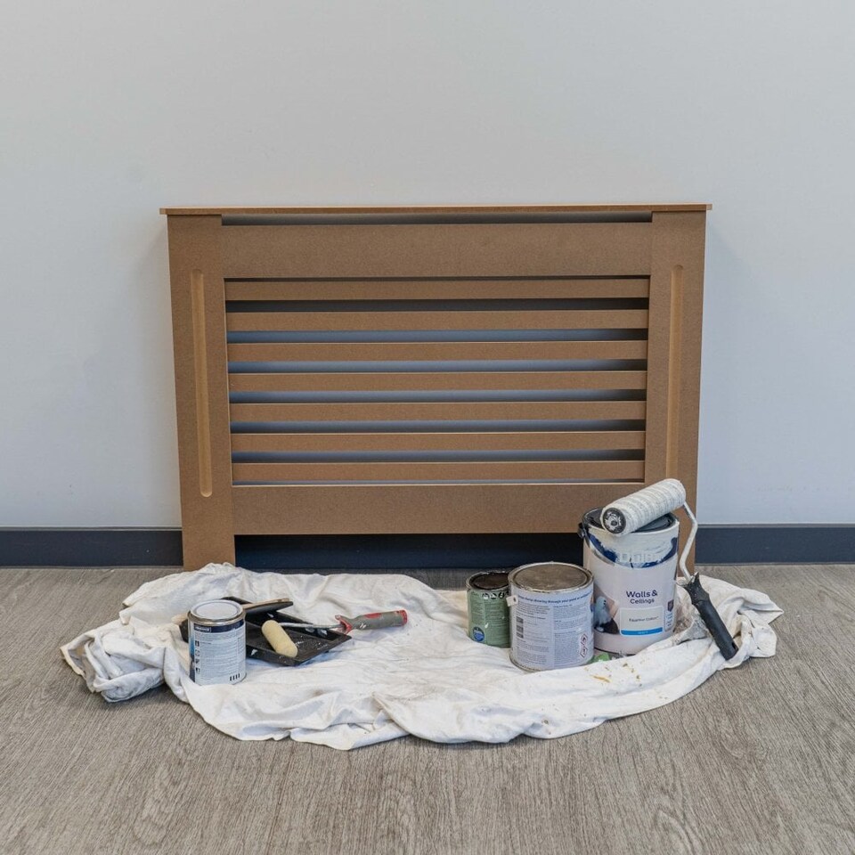 image 1 of JSH Radiator Cover Unpainted Horizontal Slat Wood MDF - Medium - 112cm (W) x 81.5cm (H) x 19cm (D) | Brown