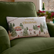 Furn Joy To All Embroidered Velvet Christmas Cushion
