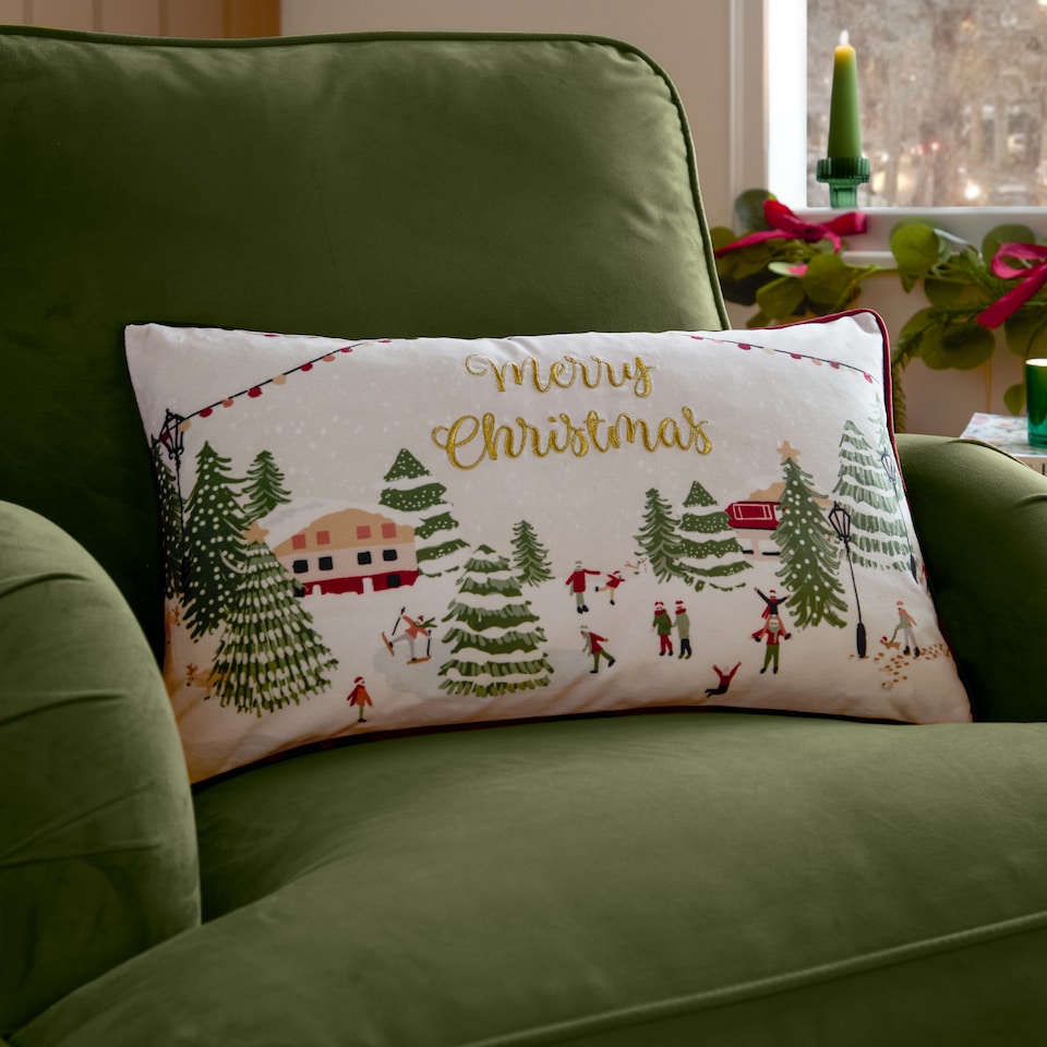image 1 of Furn Joy To All Embroidered Velvet Christmas Cushion