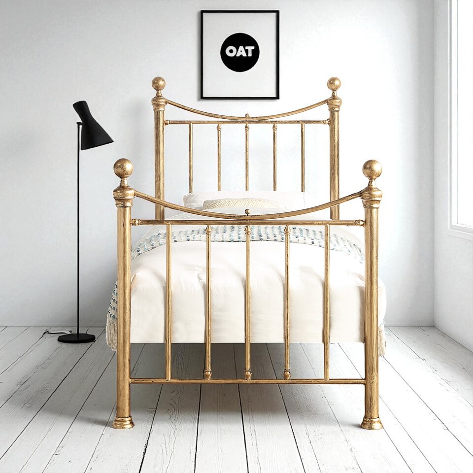 image 1 of Hampstead Traditional Style Distressed Antique Brass Effect Metal Bed Frame | Bronze | Antique Brass | Single
